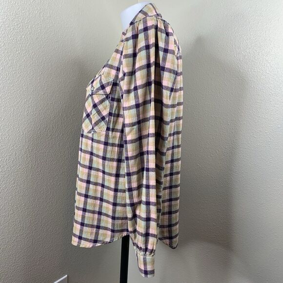 Sundance Pearl Snap Buttons Plaid L/S Shirt Purple Pink Puff Shoulder Sz M - Picture 4 of 7